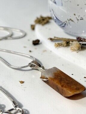 Sterling Silver Brown Agate Pendant Necklace